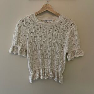 Zara Knit tee with lace detail and ruffle hems